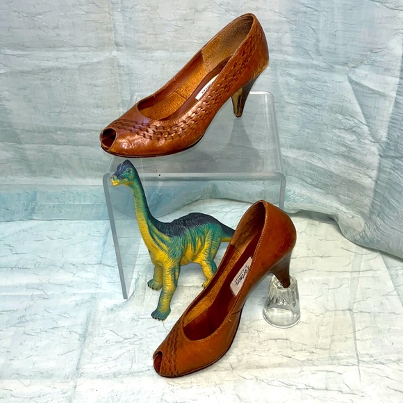 Partners by Mervyns Brown Leather Peep Toe Vintage Heels  | 7B - Picture 1 of 13